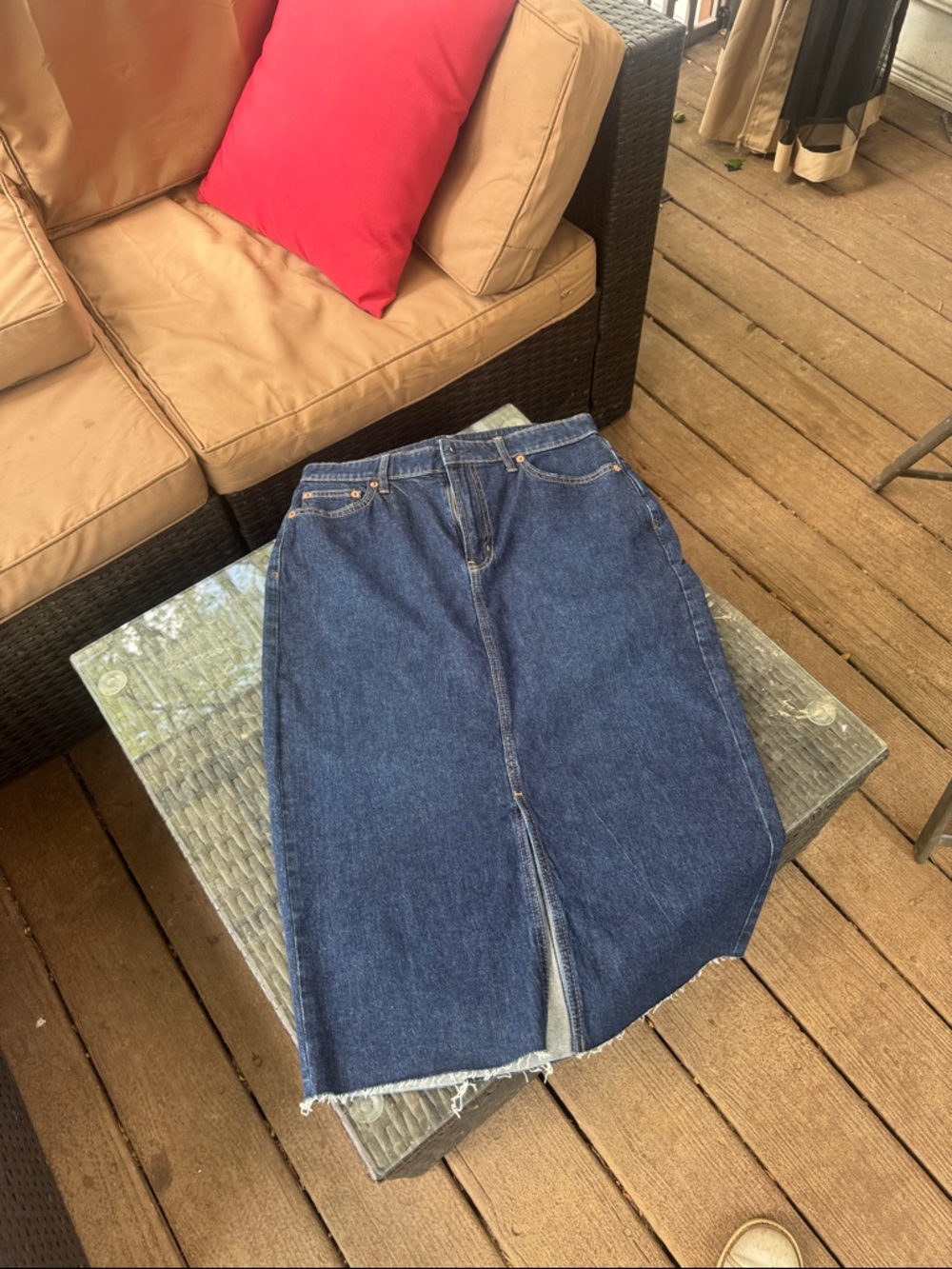 GAP Dark Blue Denim Midi Skirt with Front Slit